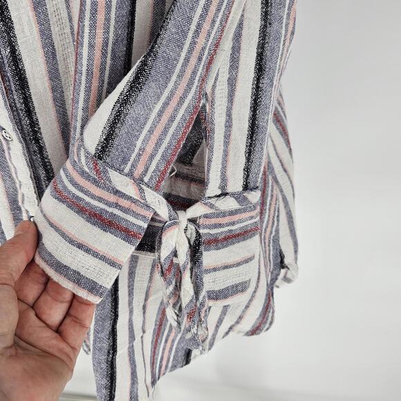 CATO Linen Blend Striped Tunic Blouse Hi-Lo Hem Tie 3/4 Sleeves Womens Size XL - Picture 6 of 11